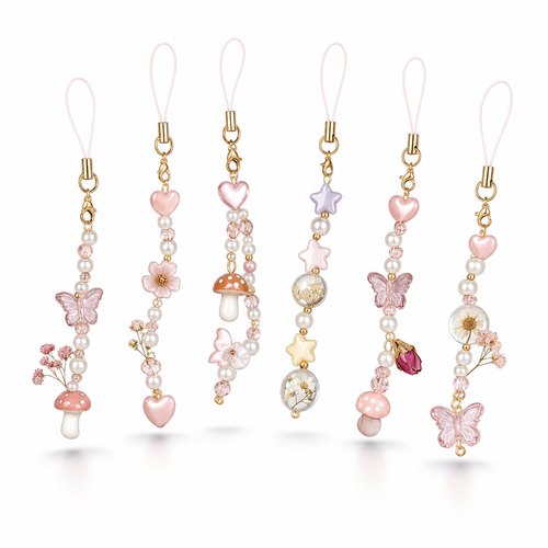 Charms 3D Cottagecore — Pack Perles Coeurs Étoiles pour Téléphone